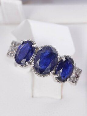 Natural Blue Sapphire Ring Real 925 Sterling Silver sz 7